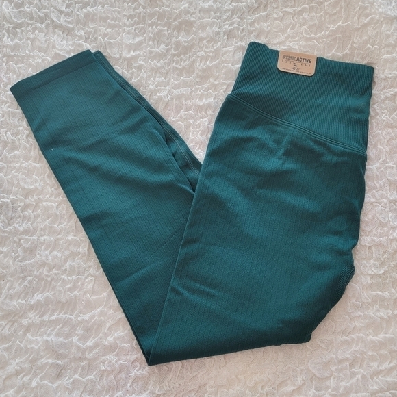 Pink Active Green Seamless Leggings Size M Medium High Waist 7/8 tight - Picture 2 of 12